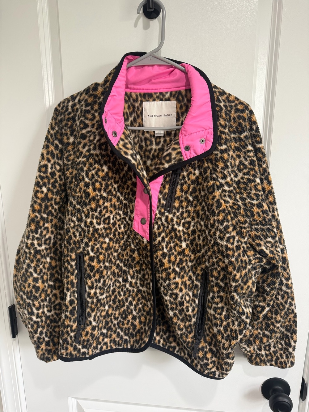 American Eagle Leopard Print Jacket with Hot Pink Trim